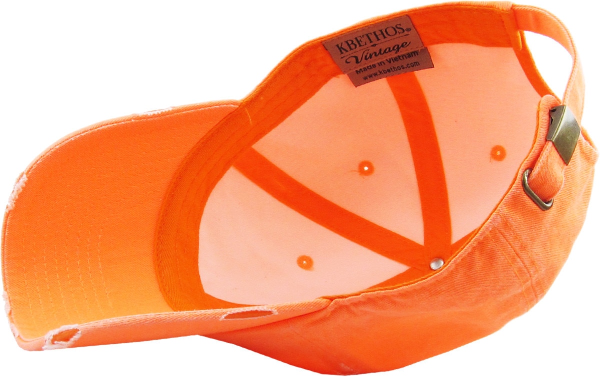 Neon Orange Distressed Vintage Baseball Cap Inside Turned Over View